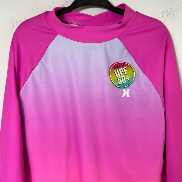 HURLEY GIRLS' LONG SLEEVE PINK OMBRE SWIMMING RASH GUARD SIZE 10 UPF50+ NWT - Picture 6 of 6